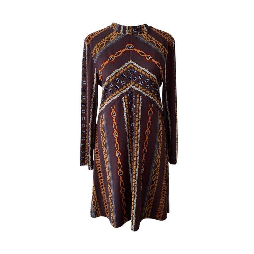 Free People Brown Patterned Long Sleeve Mini Dress - Picture 2 of 11